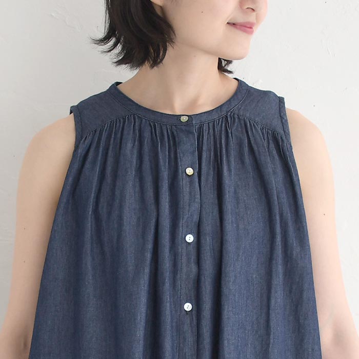 ノースリーブギャザーワンピース ロング レディース Sorte cuff コットンデニム 綿100％ 25SS0718, |  | 13