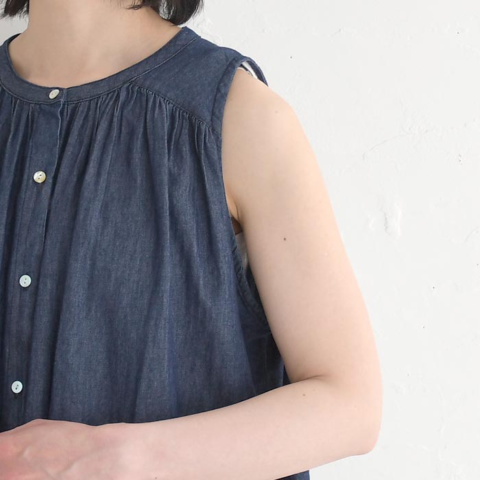 ノースリーブギャザーワンピース ロング レディース Sorte cuff コットンデニム 綿100％ 25SS0718, |  | 15