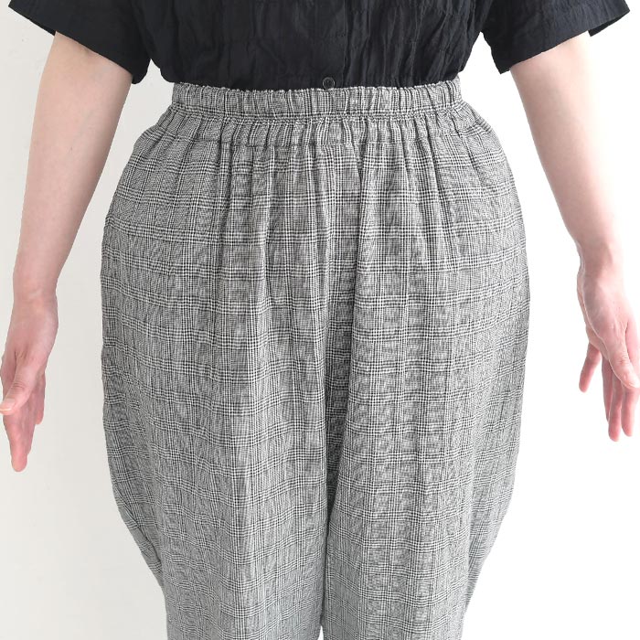 【50％OFF セール！】 返品交換不可 ワイドパンツ レディース D*g*y コットンシャーリング チェック 総ゴム 9分丈 綿 25AW0829, q1219, q5, | D*g*y | 16