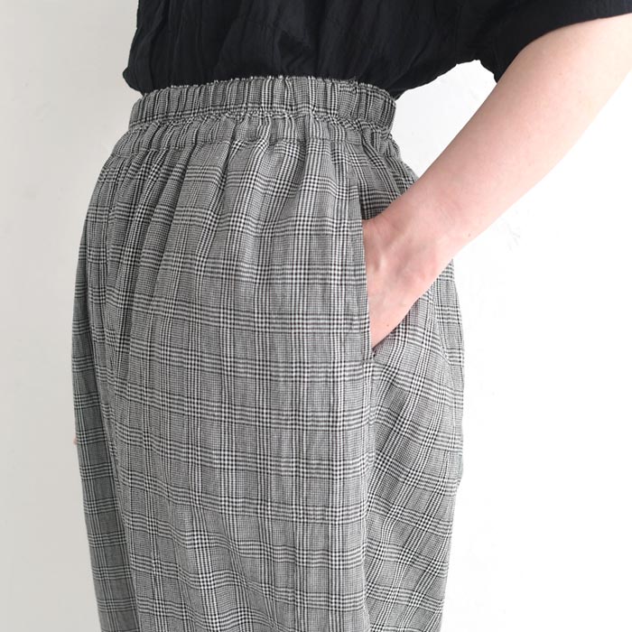 【50％OFF セール！】 返品交換不可 ワイドパンツ レディース D*g*y コットンシャーリング チェック 総ゴム 9分丈 綿 25AW0829, q1219, q5, | D*g*y | 18