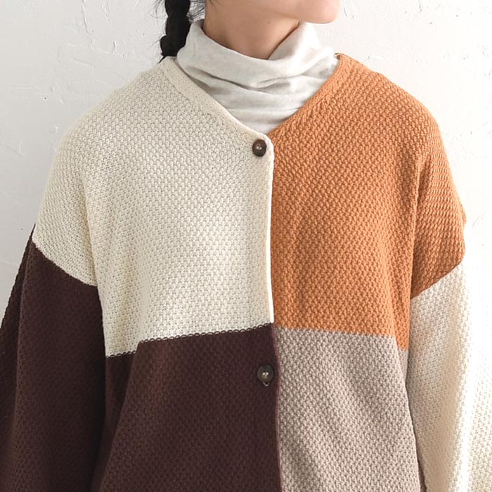 カーディガン 羽織り 長袖 レディース コットン鹿の子 パッチワーク dgy 綿100％ 大きいサイズ 24AW1004, | D*g*y | 13