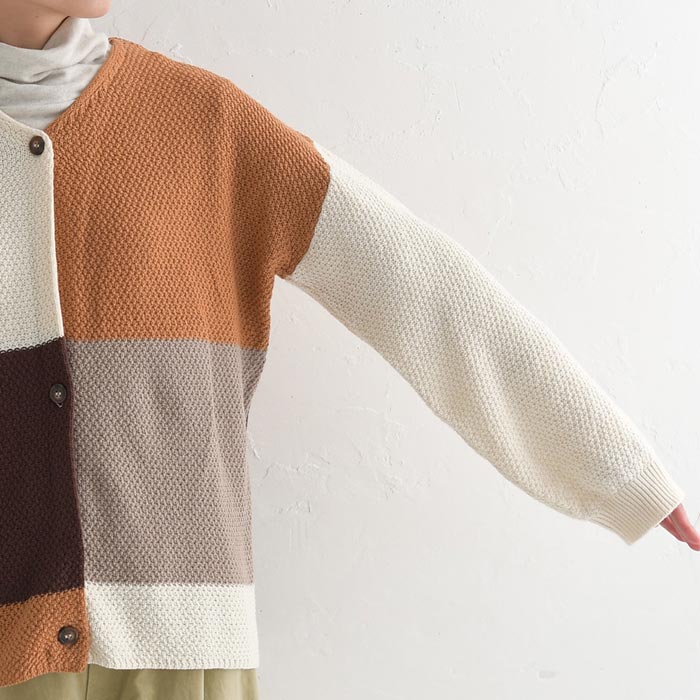 カーディガン 羽織り 長袖 レディース コットン鹿の子 パッチワーク dgy 綿100％ 大きいサイズ 24AW1004, | D*g*y | 16