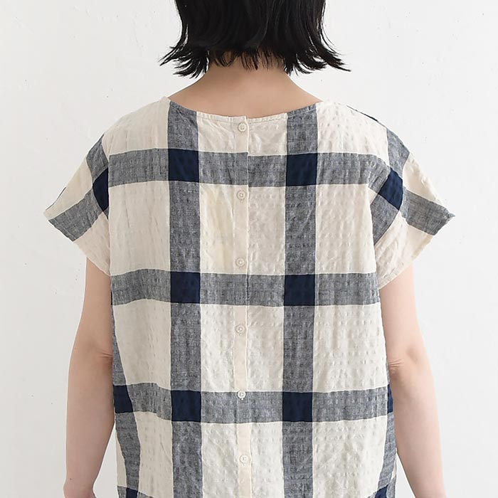 ブラウス Dgy 綿麻 リップル チェック フレンチスリーブ 涼しい 夏 春 30代 40代 50代 26SS0612, 爆買 | D*g*y | 14