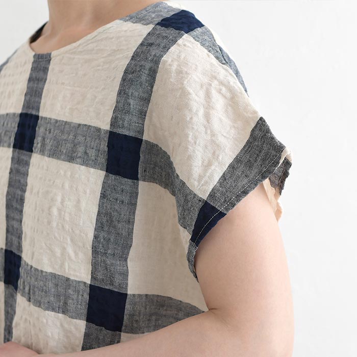 ブラウス Dgy 綿麻 リップル チェック フレンチスリーブ 涼しい 夏 春 30代 40代 50代 26SS0612, 爆買 | D*g*y | 15