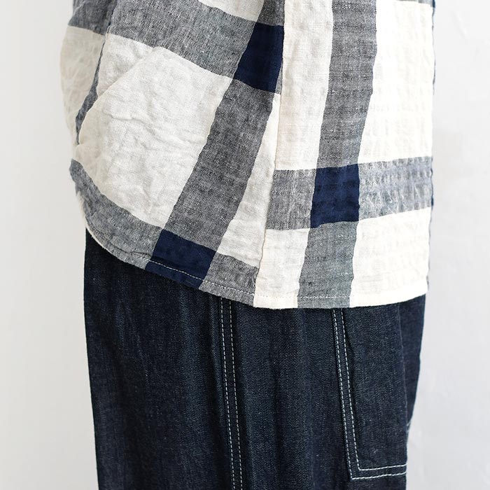 ブラウス Dgy 綿麻 リップル チェック フレンチスリーブ 涼しい 夏 春 30代 40代 50代 26SS0612, 爆買 | D*g*y | 17