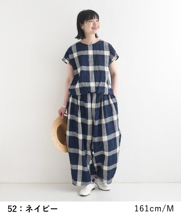 ブラウス Dgy 綿麻 リップル チェック フレンチスリーブ 涼しい 夏 春 30代 40代 50代 26SS0612, 爆買 | D*g*y | 08
