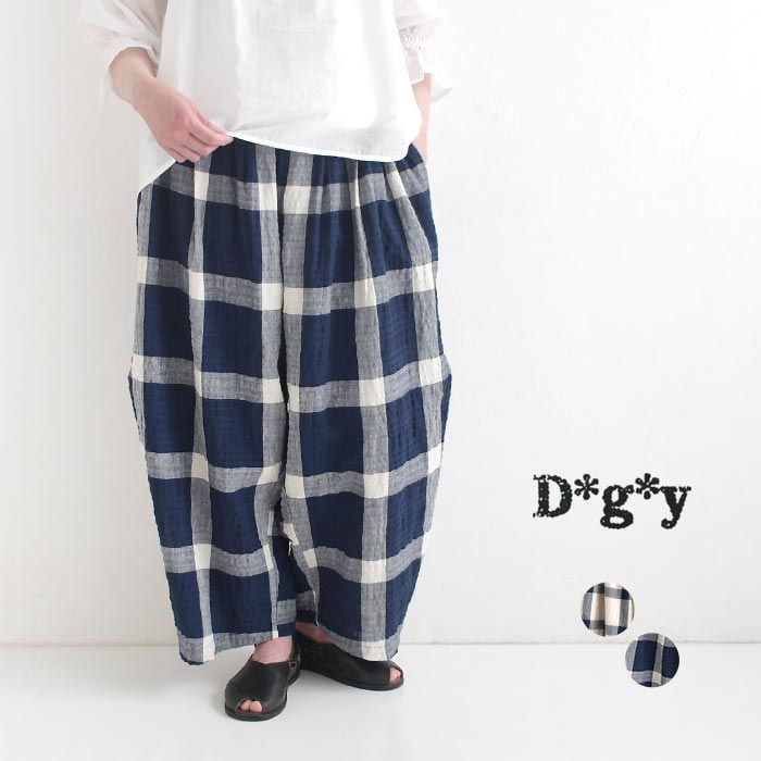 ワイドパンツ Dgy 綿麻 リップル チェック 涼しい 夏 春 30代 40代 50代 26SS0612, | D*g*y