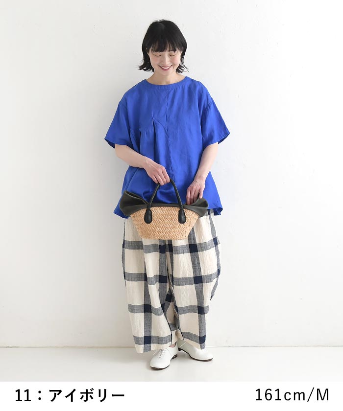 ワイドパンツ Dgy 綿麻 リップル チェック 涼しい 夏 春 30代 40代 50代 26SS0612, | D*g*y | 12