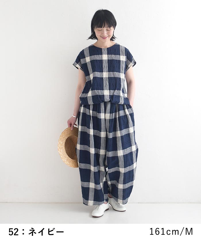 ワイドパンツ Dgy 綿麻 リップル チェック 涼しい 夏 春 30代 40代 50代 26SS0612, | D*g*y | 09