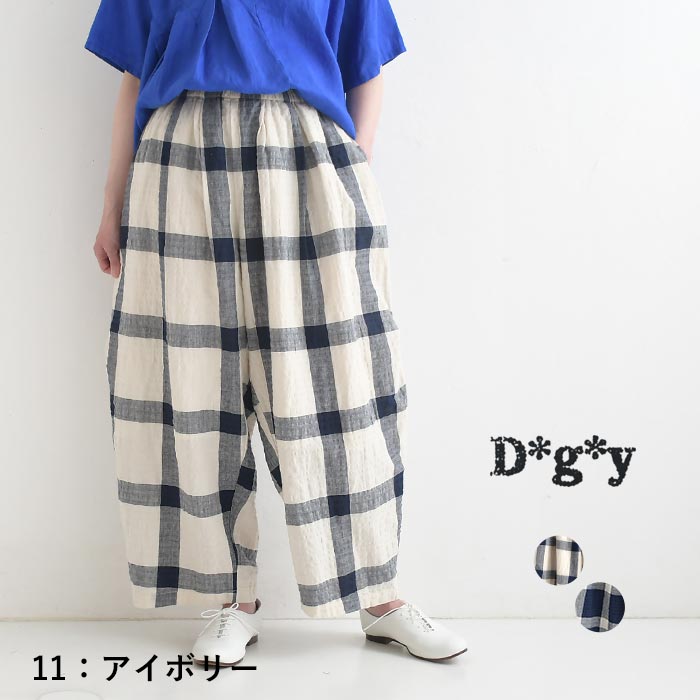 ワイドパンツ Dgy 綿麻 リップル チェック 涼しい 夏 春 30代 40代 50代 26SS0612, | D*g*y | 01