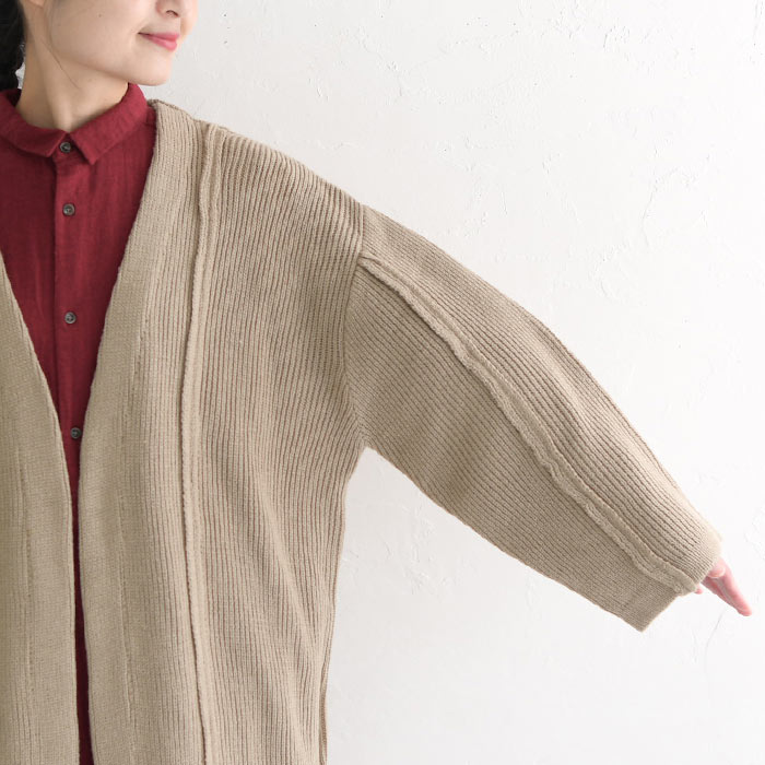 D*g*y アクリル バルキーニット 縦ライン カーディガン はおり ライトアウター 23AW1215, D*g*y アクリル バルキーニット 縦ライン カーディガン はおり