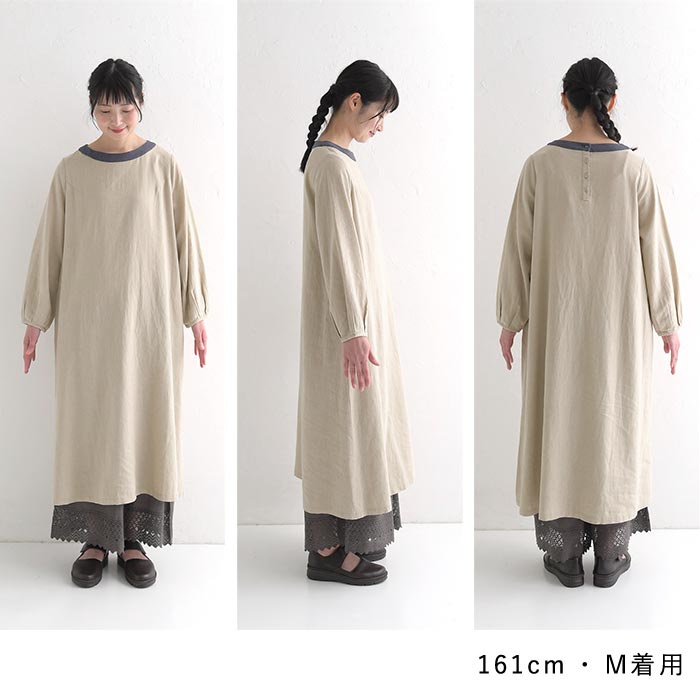 M〜3L フレアワンピース レディース D*g*y dgy リネン混 襟配色 麻 24SS0209, | D*g*y | 18