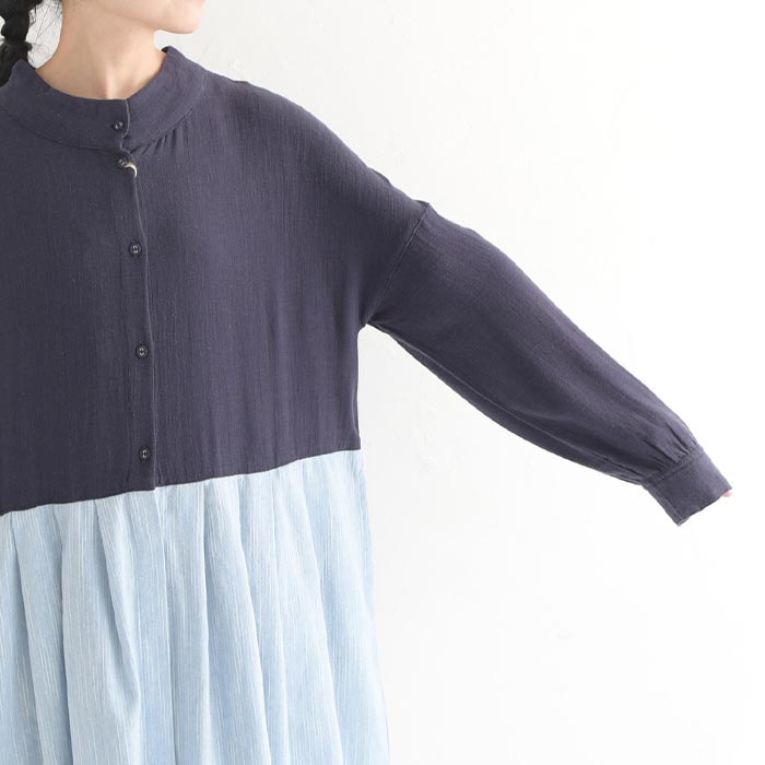 ワンピース 長袖 スタンドカラー D*g*y dgy リネン混 異素材ドッキング 2WAY 大きいサイズ 24SS0222, | D*g*y | 15