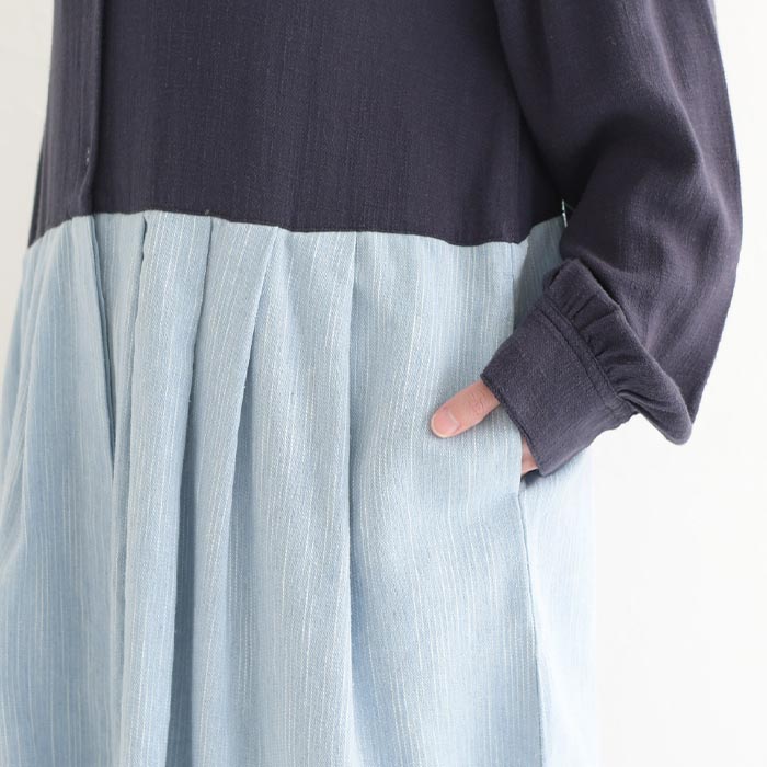 ワンピース 長袖 スタンドカラー D*g*y dgy リネン混 異素材ドッキング 2WAY 大きいサイズ 24SS0222, | D*g*y | 16