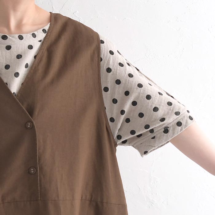 ジャンパースカート D*g*y dgy ジャンスカワンピース 綿麻オックス 重ねVネック コットンリネン 大きいサイズ 24SS0621, 爆買 | D*g*y | 14