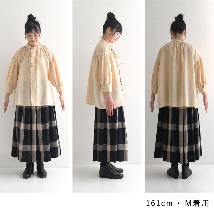 ブラウス シャツ レディース 麻100％ D*g*y 長袖 ラミーオックス リボン 大きいサイズ 24AW0726, D*g*y ブラウス シャツ レディース 麻100％ 長袖 ラミーオックス