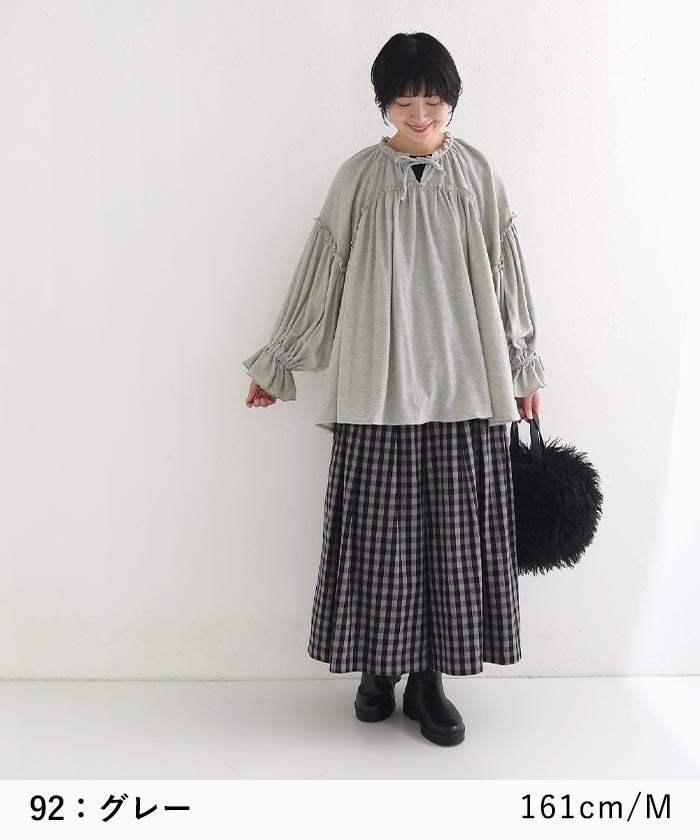 チュニック ブラウス 長袖 レディース 綿 ボリューム袖 D*g*y dgy 24AW1114, D*g*y チュニック ブラウス 長袖 レディース 綿 ボリューム袖