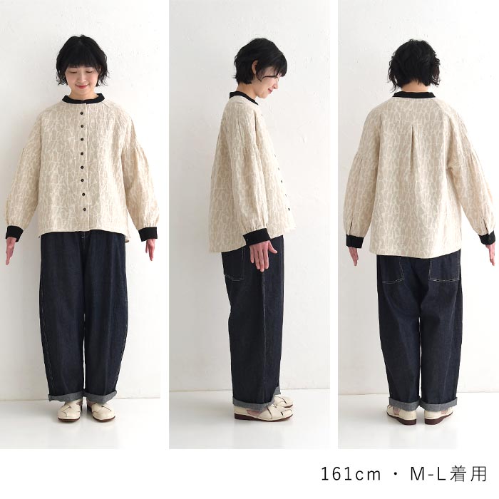 ブラウス シャツ レディース D*g*y×ecoloco別注 ジャガード バイカラー 綿麻 大きいサイズ 25SS0204, c14, | D*g*y | 18