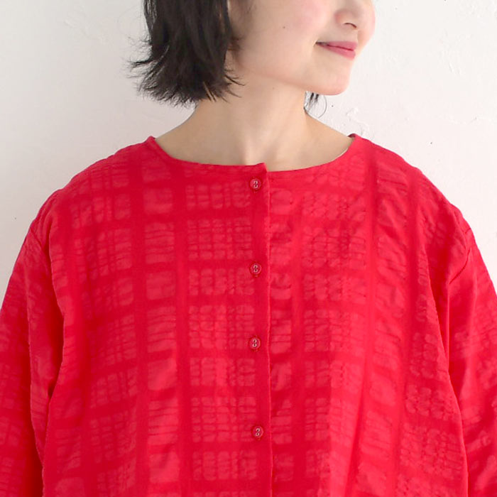 メール便送料無料 シャツ 9分袖 レディース ノーカラー D*g*y コットンリップル ドロップショルダー 前開き 綿100％ 25SS0523, | D*g*y | 14