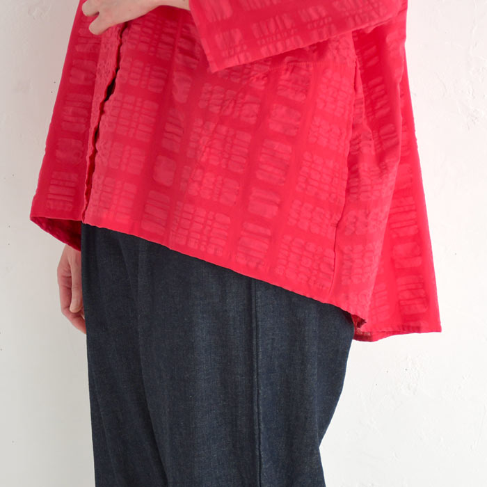 メール便送料無料 シャツ 9分袖 レディース ノーカラー D*g*y コットンリップル ドロップショルダー 前開き 綿100％ 25SS0523, | D*g*y | 18