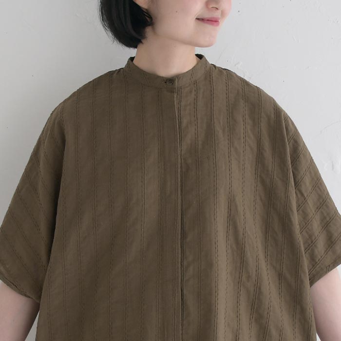 メール便送料無料 ブラウス 五分袖 レディース ノーカラー ゆったり ワイド D*g*y 綿ガーゼ ドビー ドルマン 綿100％ 25SS0718, | D*g*y | 14