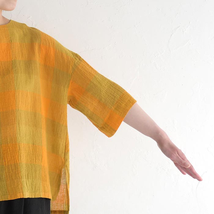 最大20％OFFクーポンあり メール便送料無料 プルオーバー 七分袖 レディース 涼しい D*g*y リネンコットン ブロックチェック 綿 麻 25SS0718, 爆買 | D*g*y | 17