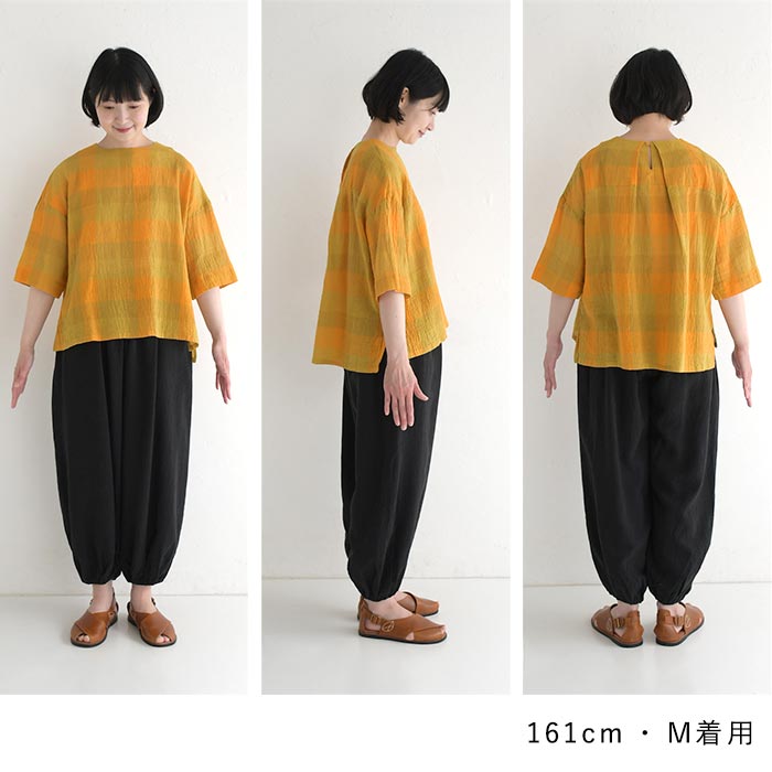 最大20％OFFクーポンあり メール便送料無料 プルオーバー 七分袖 レディース 涼しい D*g*y リネンコットン ブロックチェック 綿 麻 25SS0718, 爆買 | D*g*y | 19