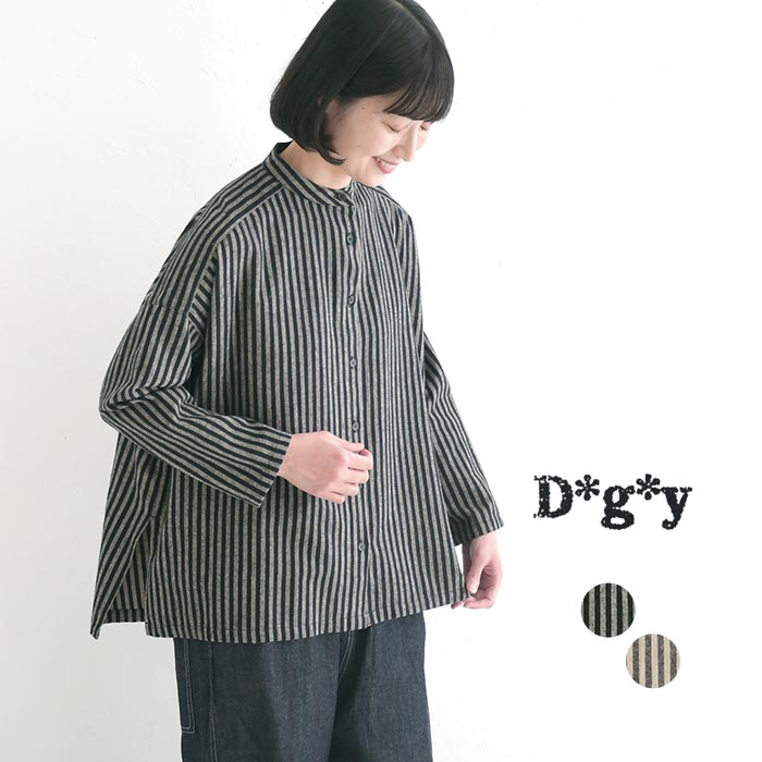 ノーカラーブラウス レディース 綿100％ 起毛ストライプ D*g*y 25AW1128, | D*g*y