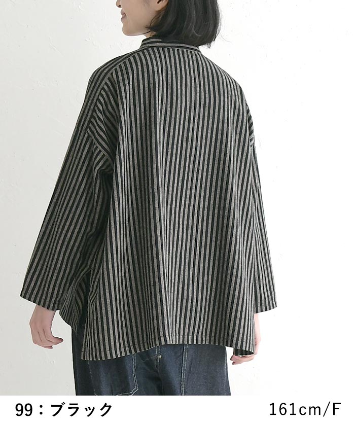ノーカラーブラウス レディース 綿100％ 起毛ストライプ D*g*y 25AW1128, | D*g*y | 11