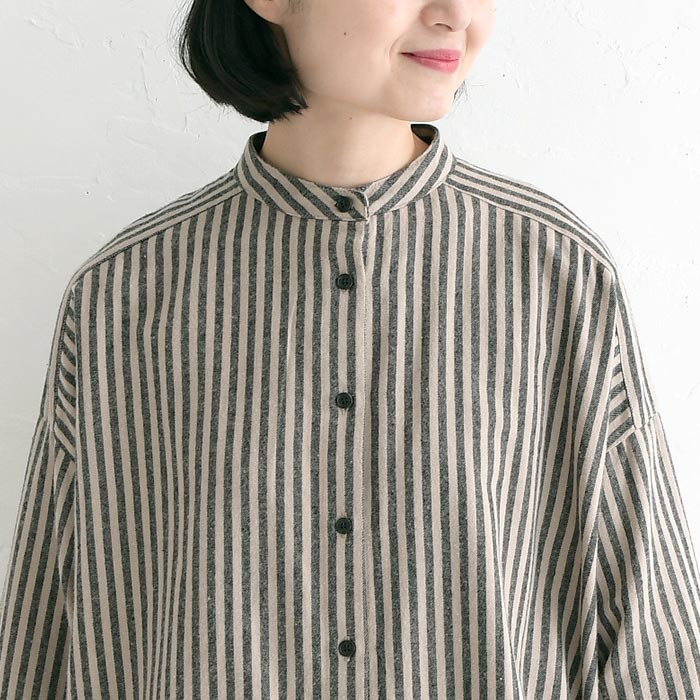 ノーカラーブラウス レディース 綿100％ 起毛ストライプ D*g*y 25AW1128, | D*g*y | 13