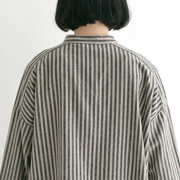 ノーカラーブラウス レディース 綿100％ 起毛ストライプ D*g*y 25AW1128, | D*g*y | 14