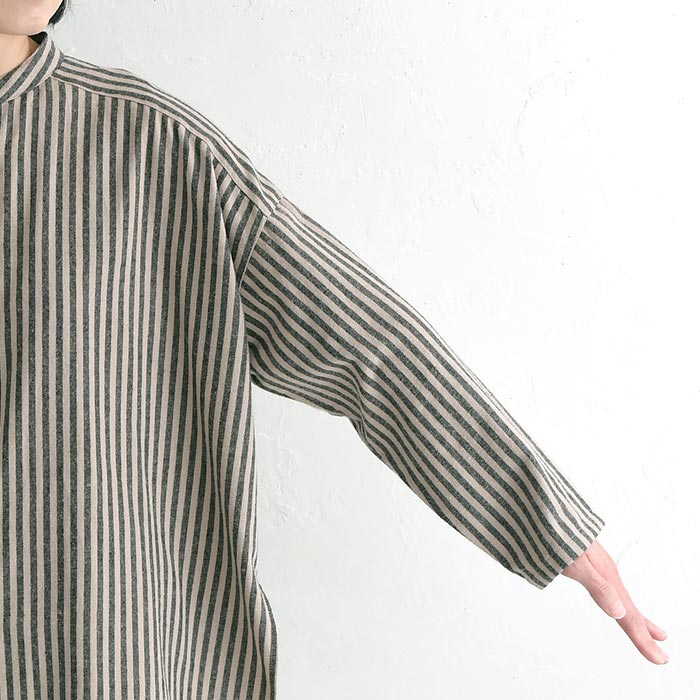 ノーカラーブラウス レディース 綿100％ 起毛ストライプ D*g*y 25AW1128, | D*g*y | 16