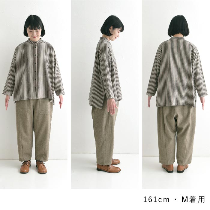 ノーカラーブラウス レディース 綿100％ 起毛ストライプ D*g*y 25AW1128, | D*g*y | 18