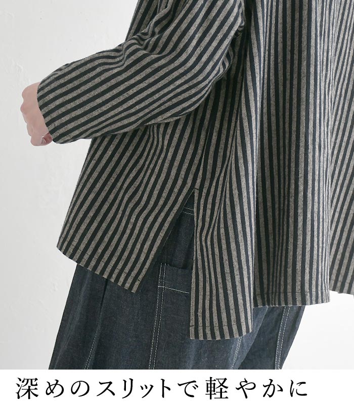 ノーカラーブラウス レディース 綿100％ 起毛ストライプ D*g*y 25AW1128, | D*g*y | 08