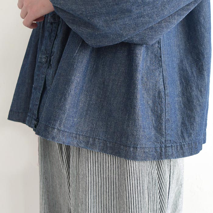 新作早割P5倍 綿麻デニム ブラウス チャイナボタン D*g*y レディース ゆったり ワイド ピンタック コットンリネン 大きいサイズ 春夏 30代 40代 50代 26SS0219, | D*g*y | 16