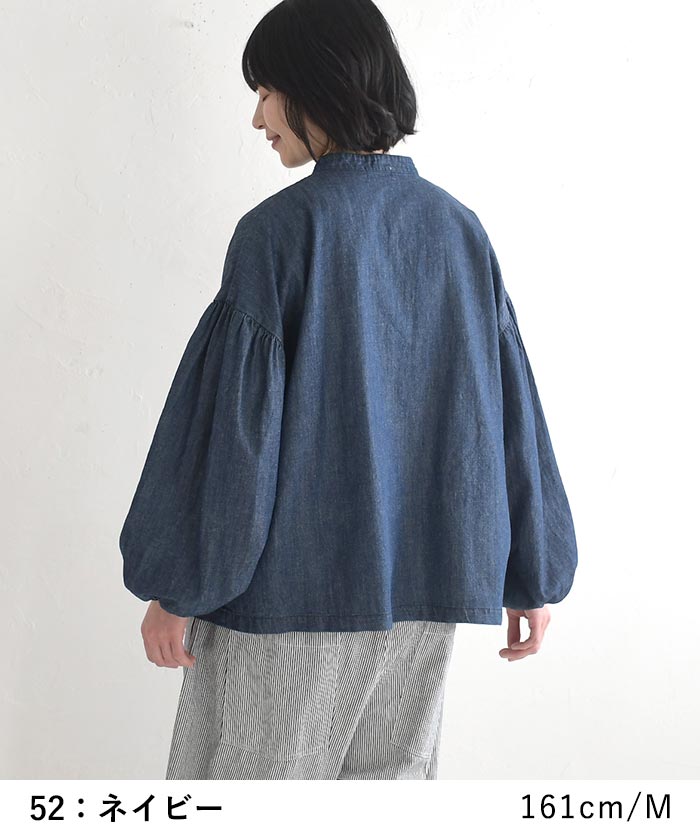 新作早割P5倍 綿麻デニム ブラウス チャイナボタン D*g*y レディース ゆったり ワイド ピンタック コットンリネン 大きいサイズ 春夏 30代 40代 50代 26SS0219, | D*g*y | 07