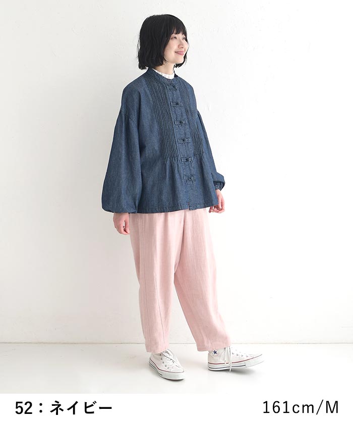 新作早割P5倍 綿麻デニム ブラウス チャイナボタン D*g*y レディース ゆったり ワイド ピンタック コットンリネン 大きいサイズ 春夏 30代 40代 50代 26SS0219, | D*g*y | 08