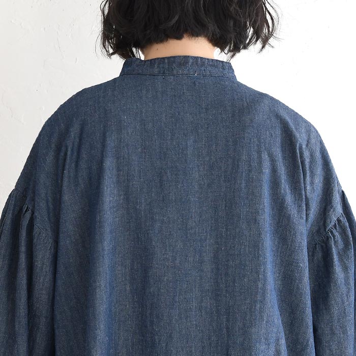 新作早割P5倍 綿麻デニム ワンピース チャイナボタン D*g*y 長袖 レディース ゆったり ワイド ピンタック コットンリネン 前開き シャツワンピース 26SS0219, | D*g*y | 12