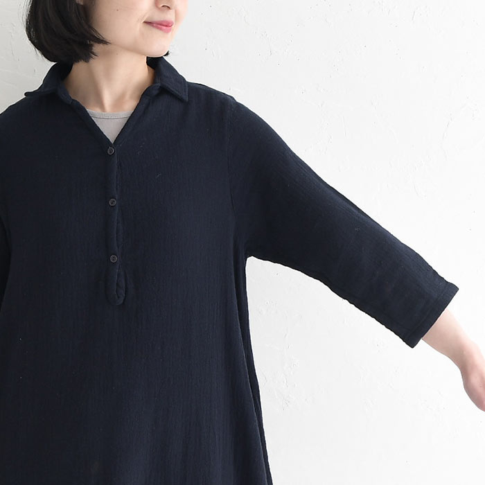 ワンピース aライン レディース シャツワンピース スキッパー 20番手ダブルガーゼ 綿 26SS0213R, | earth_eco_loco | 20