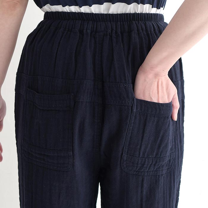 ワイドパンツ レディース 大きいサイズ 9分丈 楽ちんパンツ 20番手ダブルガーゼ 綿 26SS0213R, | earth_eco_loco | 18