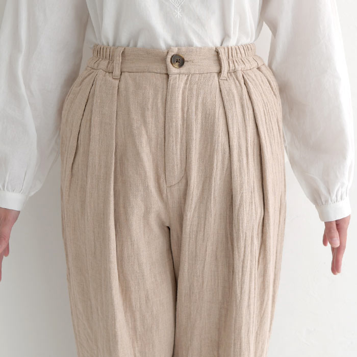 ツイルガーゼ ゆったり タックパンツ 起毛 綿100％ ウエストゴム 大きいサイズ 24SS0604R, | earth_eco_loco | 17