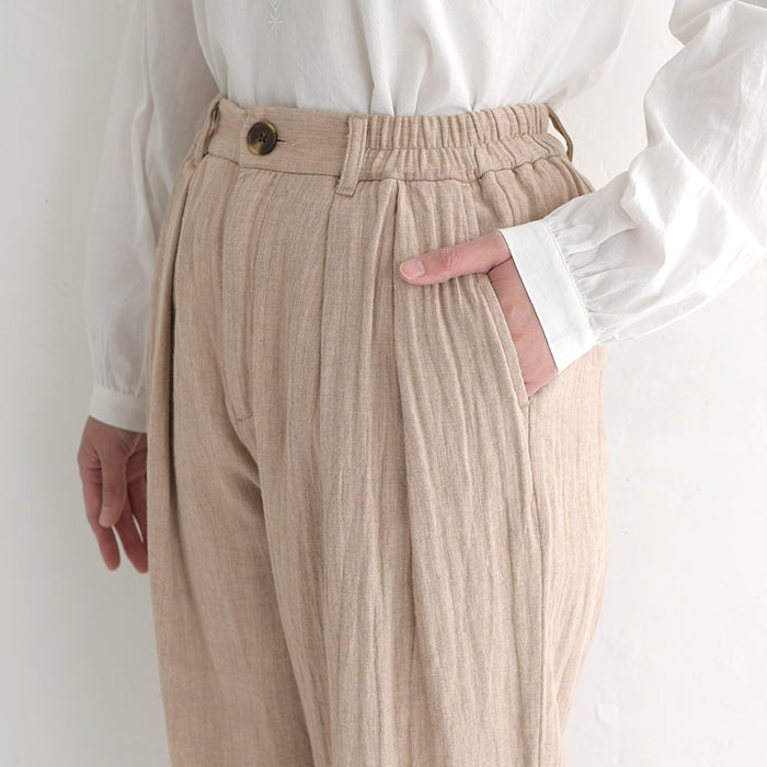 ツイルガーゼ ゆったり タックパンツ 起毛 綿100％ ウエストゴム 大きいサイズ 24SS0604R, | earth_eco_loco | 19