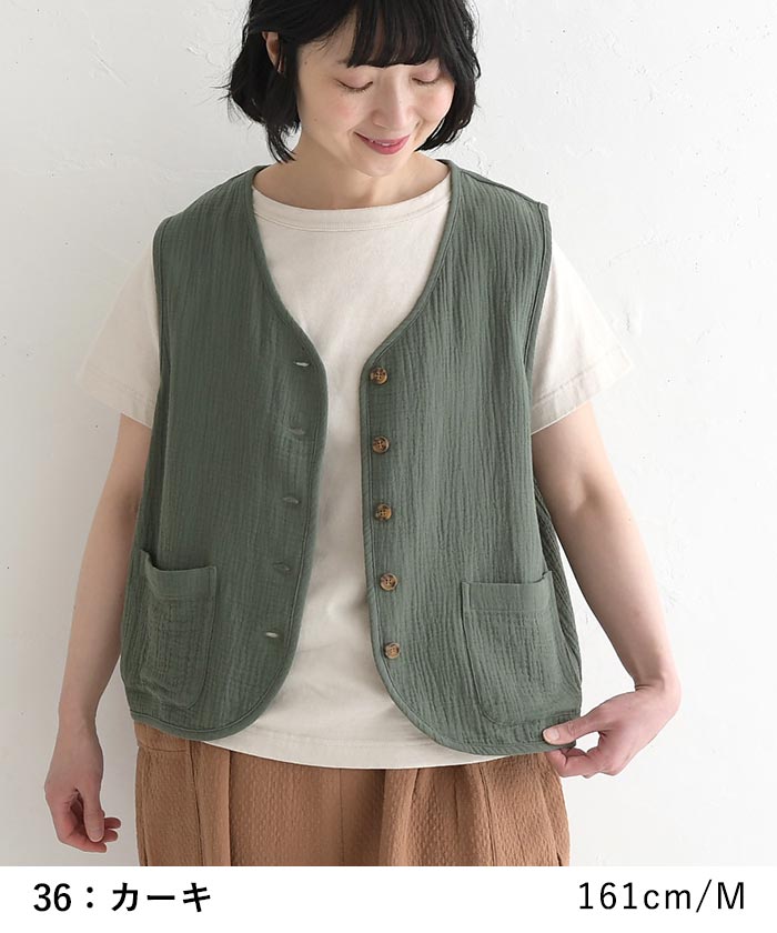 新作早割P5倍 ベスト 柔らか楊柳ガーゼ 綿100％ earth_eco_loco 春 夏 30代 40代 50代 26SS0306, | earth_eco_loco | 10