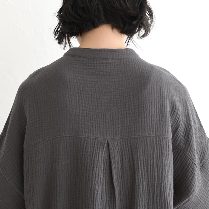 ブラウス 楊柳ガーゼ 綿100% バンドカラー 半袖  夏 春 ワイド 30代 40代 50代 26SS0424, | earth_eco_loco | 18