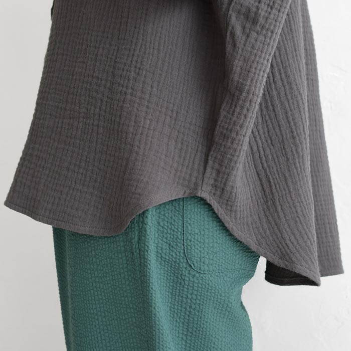 ブラウス 楊柳ガーゼ 綿100% バンドカラー 半袖  夏 春 ワイド 30代 40代 50代 26SS0424, | earth_eco_loco | 21