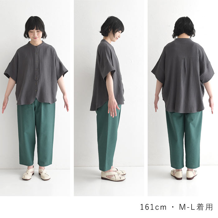ブラウス 楊柳ガーゼ 綿100% バンドカラー 半袖  夏 春 ワイド 30代 40代 50代 26SS0424, | earth_eco_loco | 22