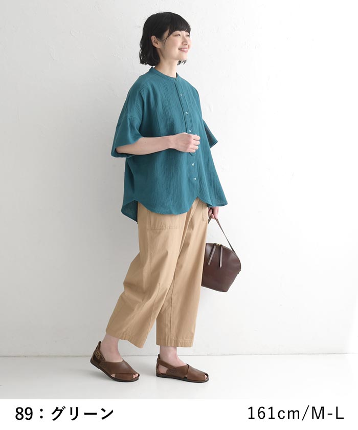 ブラウス 楊柳ガーゼ 綿100% バンドカラー 半袖  夏 春 ワイド 30代 40代 50代 26SS0424, | earth_eco_loco | 11
