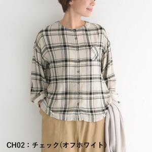 オリジナル ガーゼブラウス ウール混 ノーカラーシャツ 起毛 M〜3L 冬 30代 40代 50代 ...