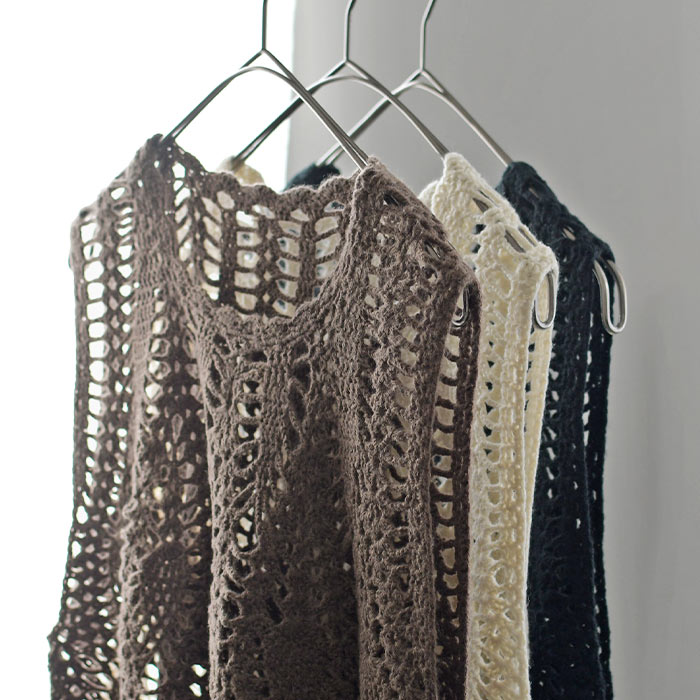ベスト ジレ レディース ウール混 かぎ編み 重ね着 手編み 大きいサイズ 24AW1004, earth_eco_loco ベスト ジレ レディース ウール混 かぎ編み 重ね