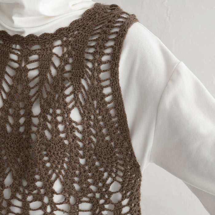 ベスト ジレ レディース ウール混 かぎ編み 重ね着 手編み 大きいサイズ 24AW1004, | earth_eco_loco | 20